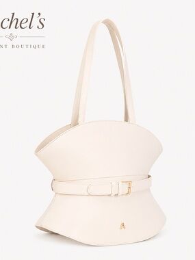 Cream Sculpted Shoulder Tote with Belt Accent